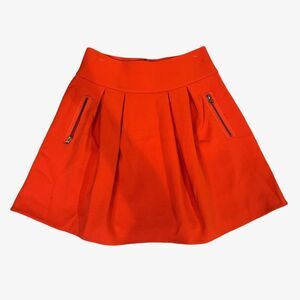 Maeve Skirt Womens 8 Orange Red Skater Back Zip Pocket Pleated Anthropologie